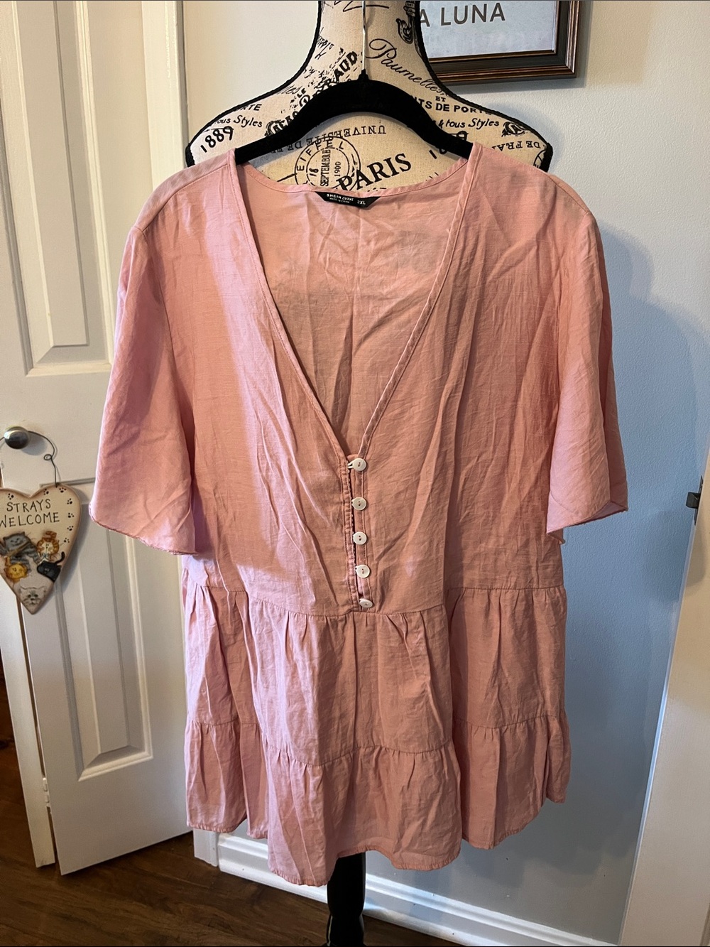 SHEIN Dusty Pink Tiered Button-Front Tunic
